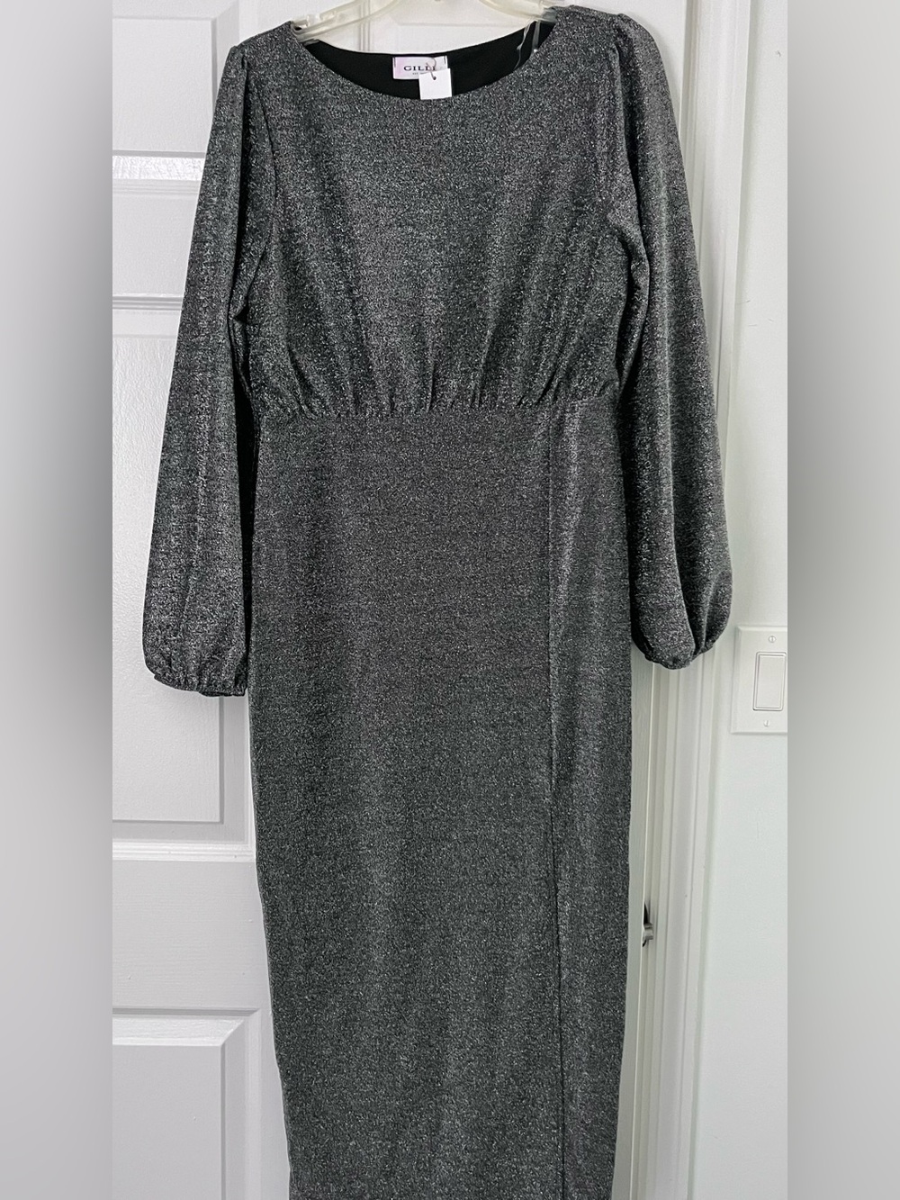 Gilli Metallic Charcoal Long-Sleeve Midi Dress